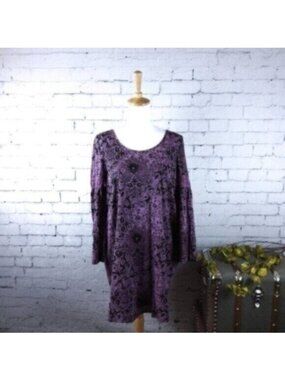 Sun & Shadow Boho Floral Shift Dress Purple Small